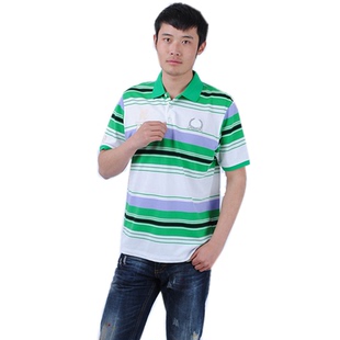 特价清仓t恤男士POLO衫短袖夏季休闲色织条纹翻领宽松运动上衣