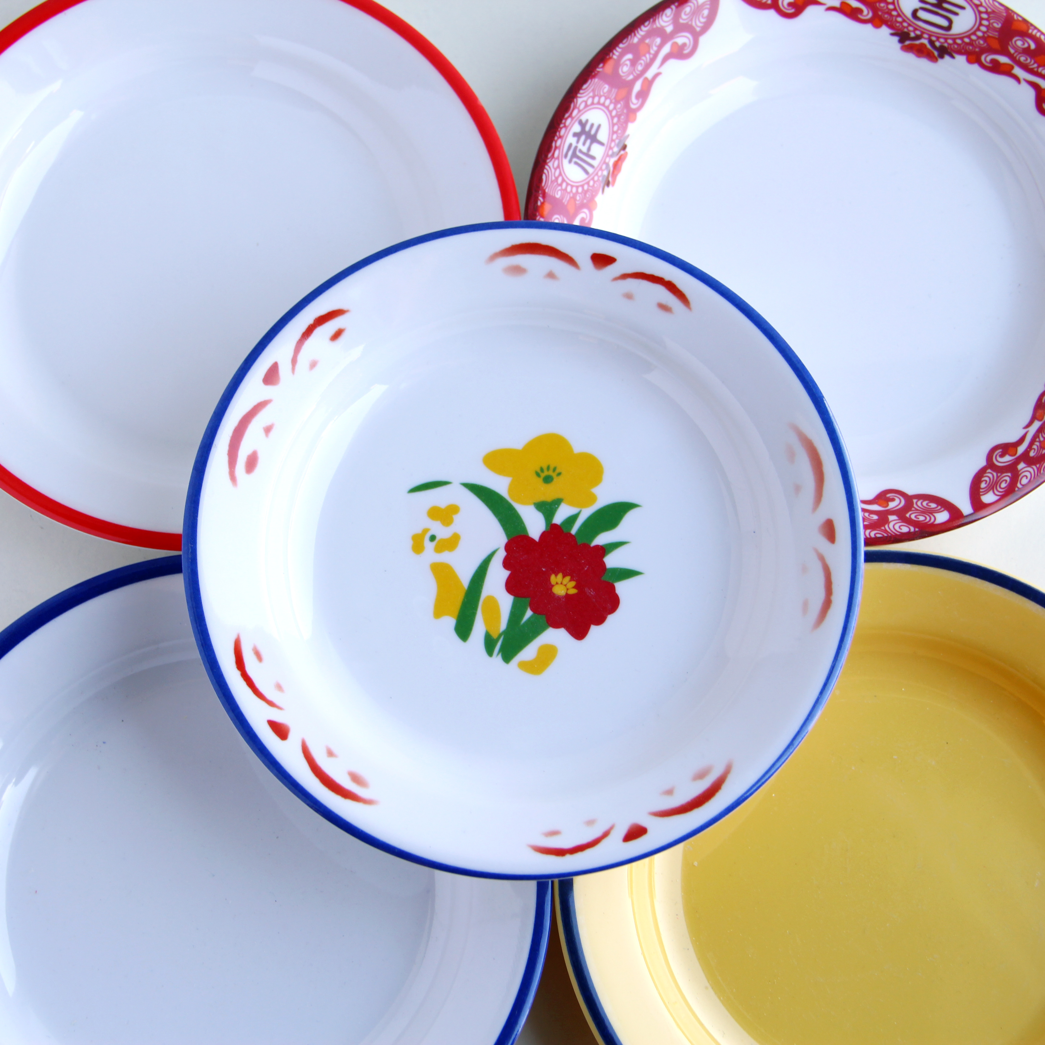 耐摔不掉瓷密胺仿搪瓷复古密胺盘