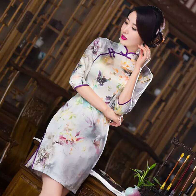 中袖短款修身显瘦日常改良旗袍