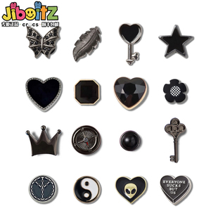 洞洞鞋配饰适配crocs配饰鞋花装饰扣金属暗黑风黑色质感配件鞋扣