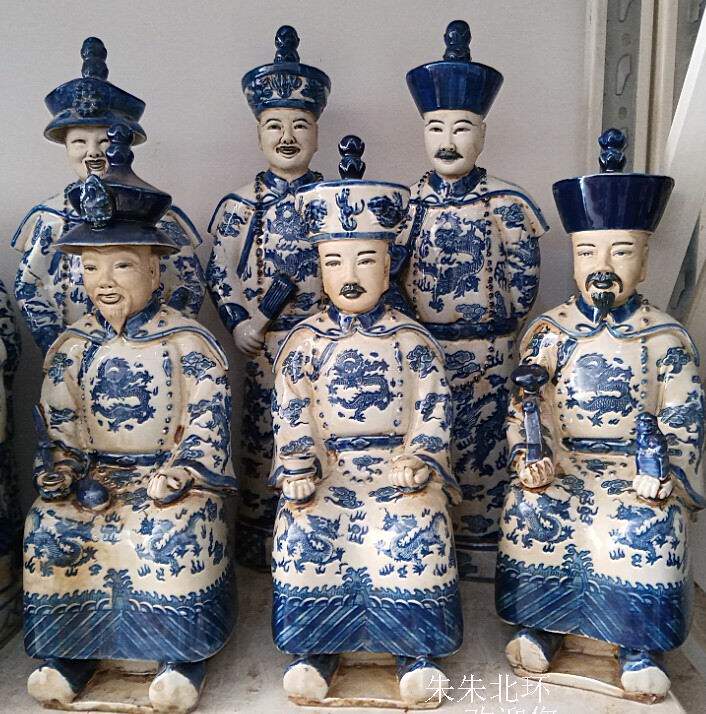 仿古青花陶瓷清朝皇帝康熙雍正乾隆雕像雕塑人物摆件清三代帝王像