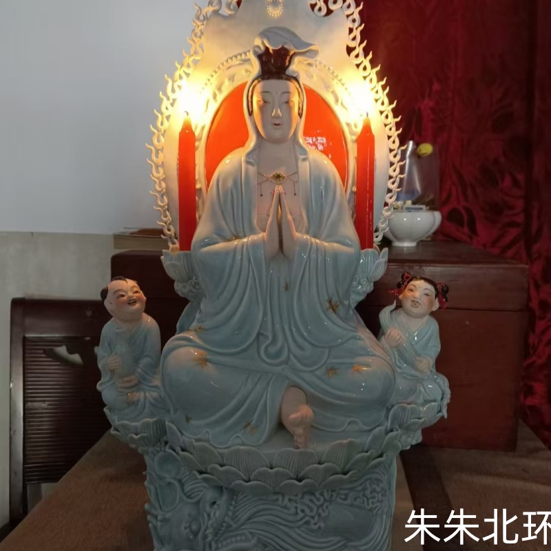 雕塑陶瓷观音佛像佛光南海自在观音菩萨寺庙家居善财童子龙女瓷像