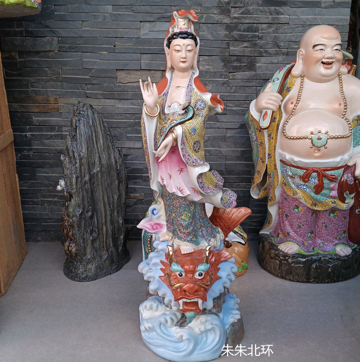 雕塑陶瓷龙鱼观音佛像供奉神像家用站鳌龙观世音菩萨瓷像像摆件78