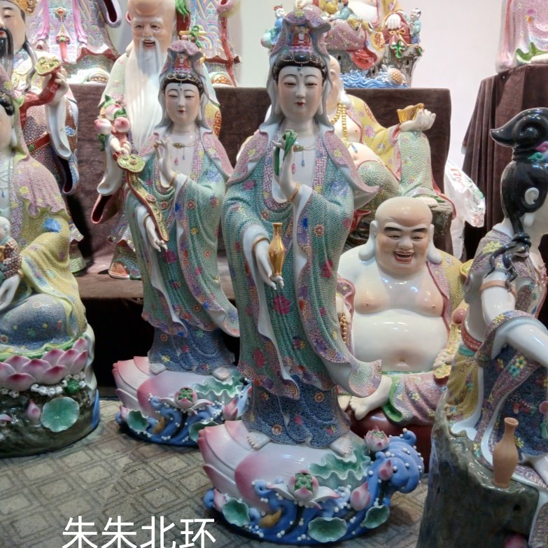 如意净瓶观世音菩萨像莲花南海观音佛像站像陶瓷雕塑工艺品摆件96