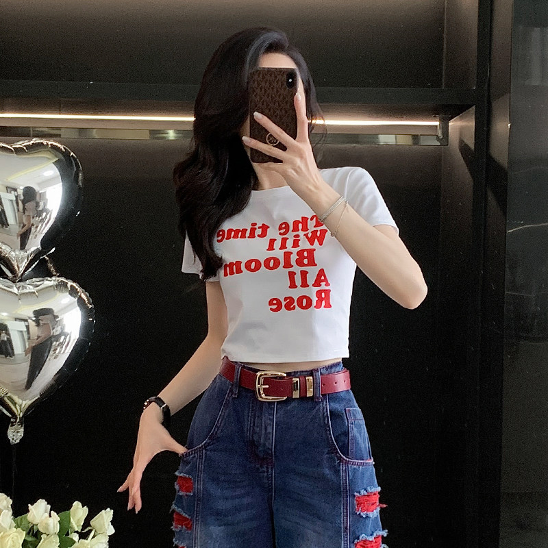 辣妹正肩紧身短款t恤女短袖夏季