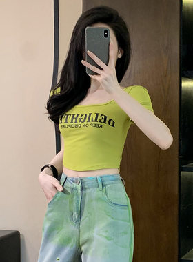 低领紧身超短款t恤女短袖夏季