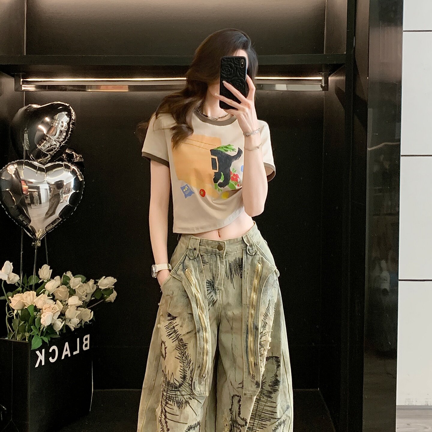 美式休闲撞色短袖T恤女夏季新款修身显瘦减龄短款半袖衫上衣潮流