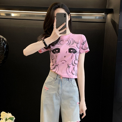 涂鸦少女短款正肩短袖t恤女夏季