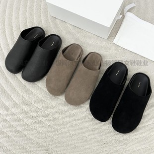 小众the*row真皮毛勃肯包头鞋厚底一脚蹬百搭平底舒适博肯半拖女