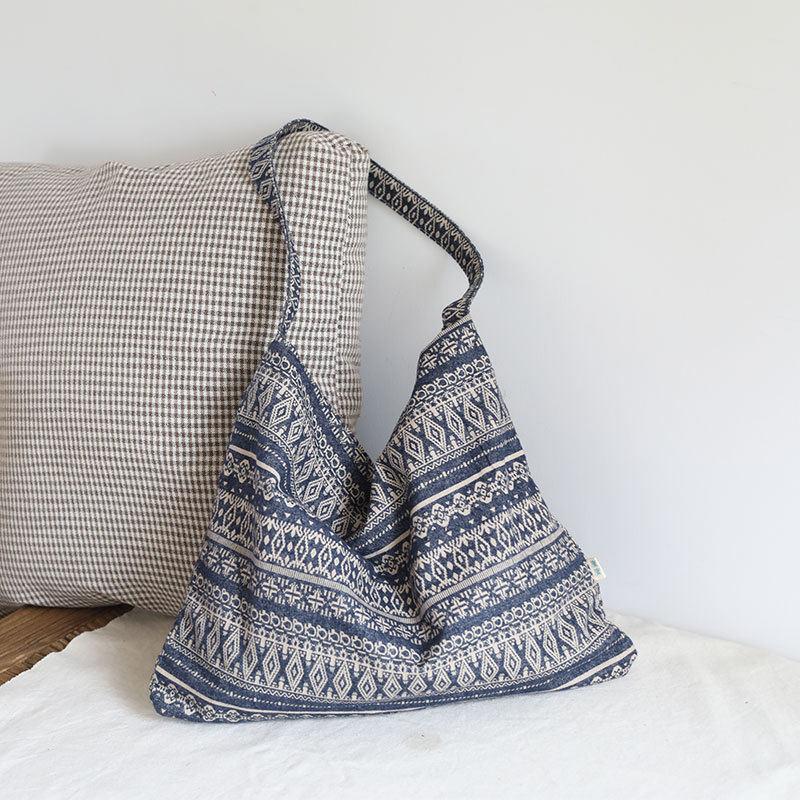 棉布包女民族风文艺复古印花包包简约大容量夏季单肩帆布包日系包