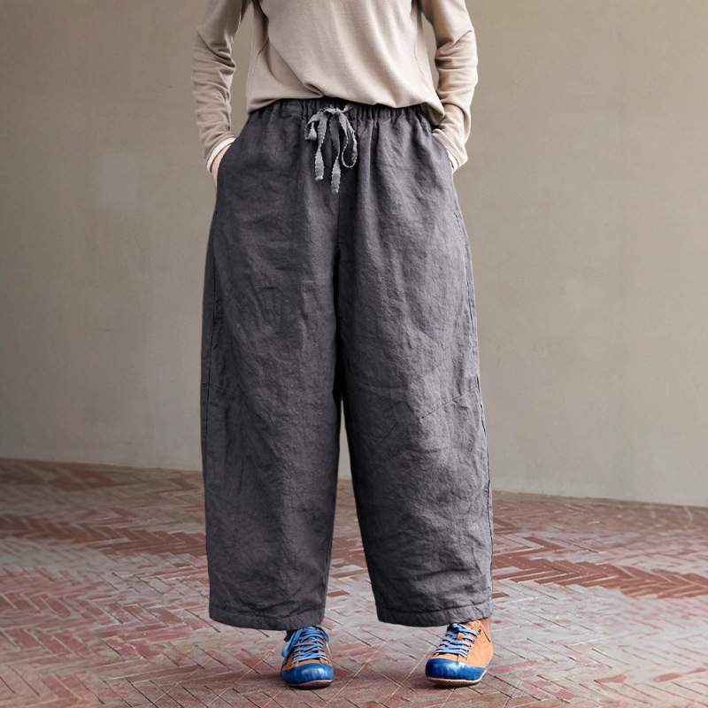 2025秋冬棉裤女外穿保暖宽松丝麻夹棉裤保暖萝卜裤 B1022文艺