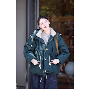 新款【杂想】冬款墨绿色保暖轻户外连帽羽绒服