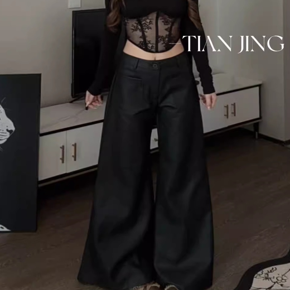 JINGYE/25~秋季新款设计直筒微辣阔腿皮裤