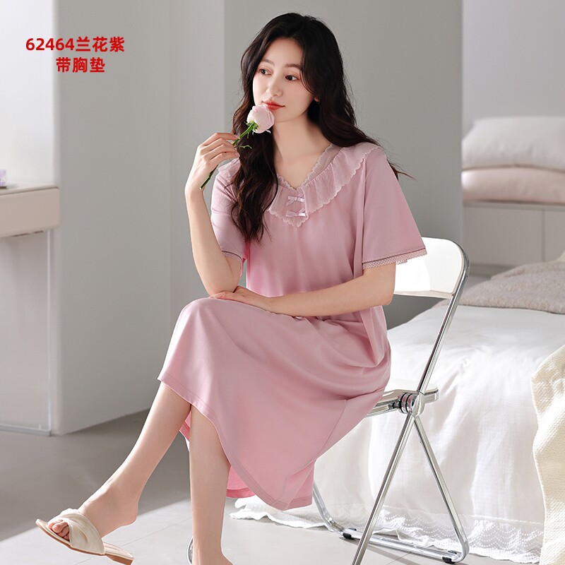 金黛儿带胸垫睡裙女短袖中年妈妈