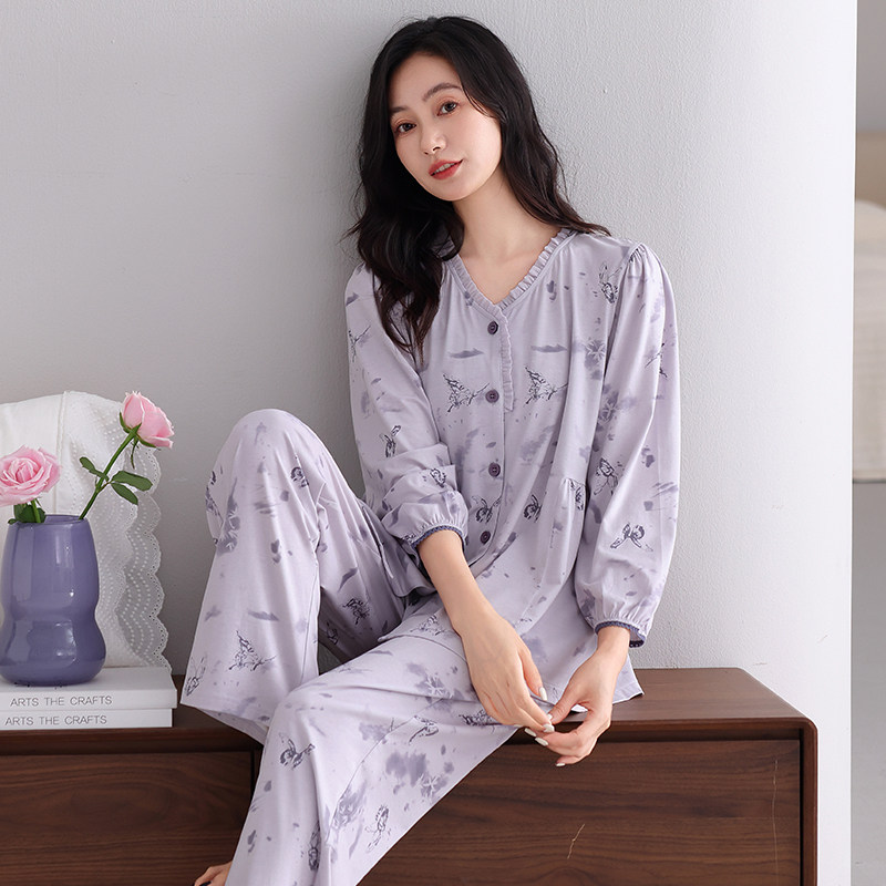 金黛儿睡衣女纯棉中年妈妈家居服
