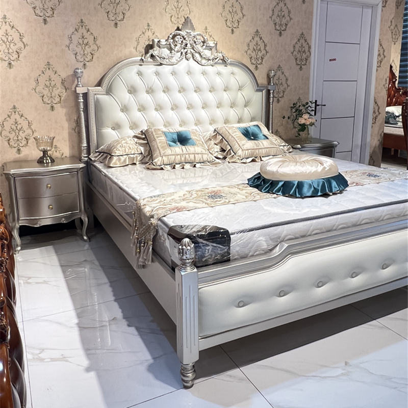 美式轻奢实木雕花法式风格真皮卧室大床主卧双人床