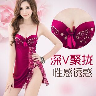 欢襟女夏蕾丝性感火辣吊带睡裙带胸垫钢托聚拢私房套装 ****睡衣女