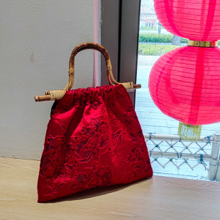 复古新中式 红色新娘包F.Green浮绿原创藤编竹节包配秀禾服旗袍