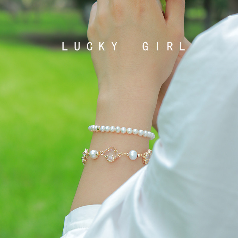 lucky透明幸运草甜美风天然珍珠