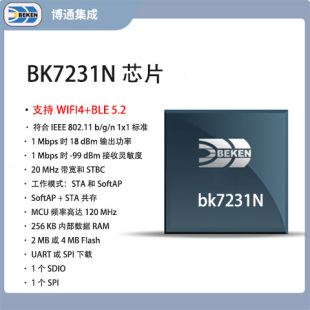 博通集成BK7231N WiFi4+BLE5.2支持 低功耗 真随机数生成器 eFuse