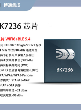 博通集成 BK7236WiFi6+BLE5.4支持matter协议智能家居 Mqtt物联网
