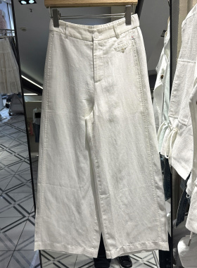 95093 一粒扣松紧高腰休闲宽松百搭舒适天丝亚麻直筒裤女神裤夏装