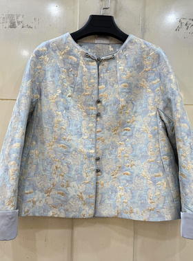 OSY-26A6109 珍珠盘扣圆领扎染烫钻花落肩袖休闲短装外套春装2026