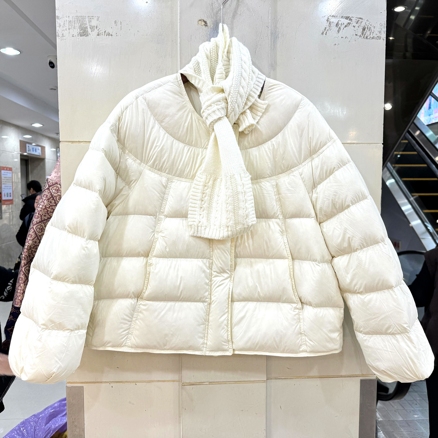 2N2829针织围巾领短羽绒服