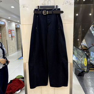 99108 冬装 弯刀裤 皮腰带高腰铆钉口袋抓毛加绒休闲牛仔裤 XOXO