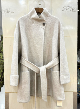 8817 一粒扣斜门禁立领系带收腰洋气小个中长双面羊绒呢大衣冬装