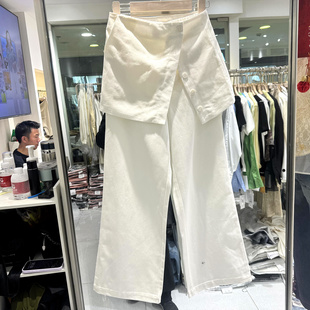乔卡曼86A23 斜纽扣遮屁帘腰封天丝棉直筒裤 两件套春装 女 时尚