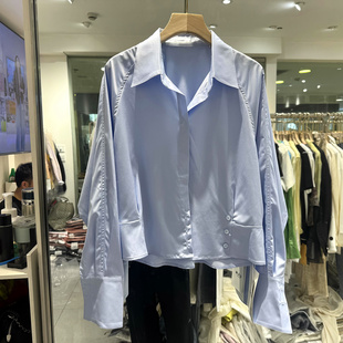 乔卡曼86A17 欧货春装2026新款设计感三粒扣落肩袖翻领短装衬衫女
