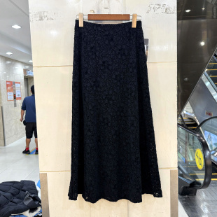 2025款 欧货秋装 松紧高腰植绒蕾丝中长鱼尾半身裙包裙 6228 Beauty