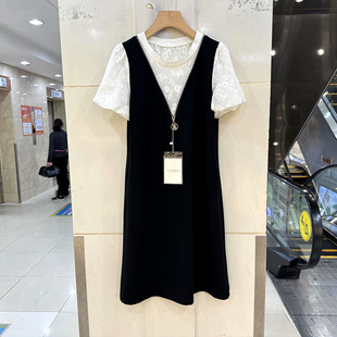 杭城衣尚A2527 正品 蕾絲提花拼接拉鏈休閑假兩件連衣裙歐貨夏裝