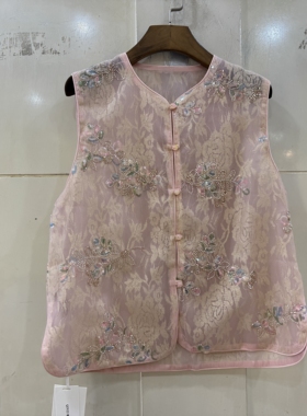 艾2612 重工钉珠刺绣花蕾丝桑蚕丝工艺纱国风薄马甲外套欧货春装