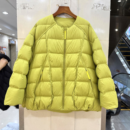 6288 欧货冬装2025新款圆领撞色拉链云朵泡芙休闲A字小个羽绒服女