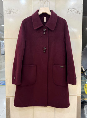 艾尔菲洋25A-C8630 时尚花朵大纽扣翻领休闲A字中长双面羊绒大衣