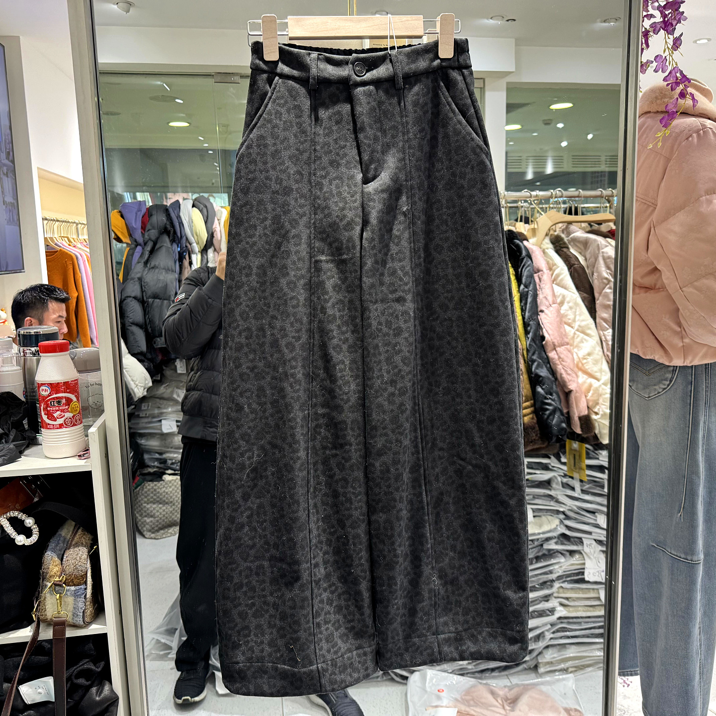 梦晞雅9938加绒加厚豹纹直筒裤