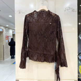 上衣春正品 不规则侧流苏系带立领百搭显瘦蕾丝小衫 湘之秀26C