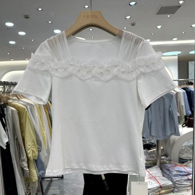 帝曼酷秀D6825重工钉珠花边T恤