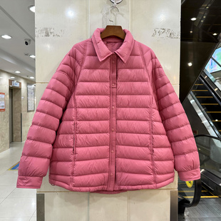 2N6821 单排按扣衬衣翻领休闲A字斗篷小个中长羽绒服欧货秋冬