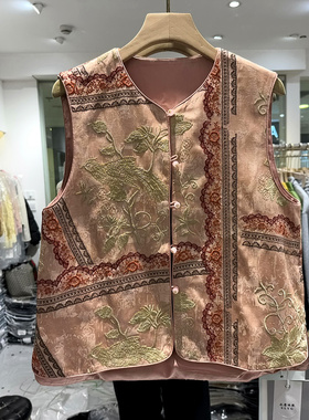 水恋依歌SY98858-1 重工刺绣花单排扣人丝麻料国风马甲外套春装