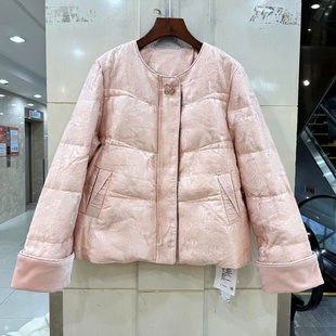 格格+ 91328 镶钻花朵扣提花圆领短装洋气羽绒服外套欧货冬装正品