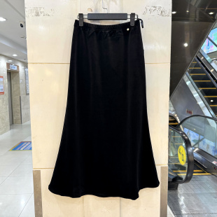 Beauty 一粒贝壳扣松紧高腰减龄百搭金丝绒中长鱼尾半身裙秋 6206