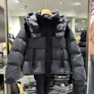 格子羽绒服外套欧货冬装 印象秋水917 学院减龄风休闲连帽加厚短装