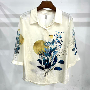 2026新款 欧货春装 S037 女 复古印花减龄衬衫 上衣正品 七分袖 ZPN261