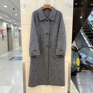 双面羊毛呢大衣 翻领牛角扣休闲宽松长款 糖诗5819 欧货冬2025时尚