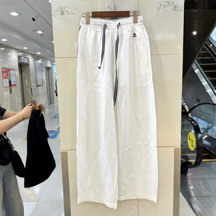 高级感刺绣标抽绳松紧腰天丝亚麻舒适休闲弯刀裤 女裤 夏 68081