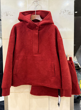 N+ 6932 拉链连帽休闲卫衣上衣+松紧腰短裙羊毛呢两件套新年装冬