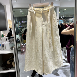 红炫影WL-0375 后松紧系带高腰复古腰果花阔腿裤九分女裤欧货春装